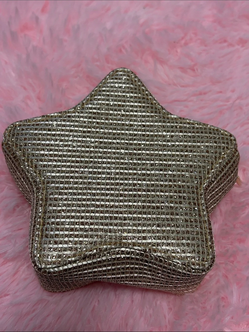 Christian Dior Star Shaped Glitter Gold Zip Around Make Up Case